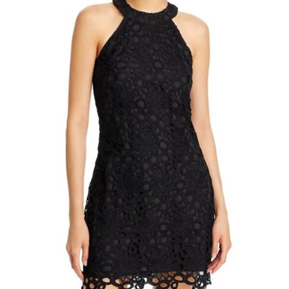 New AQUA Lace Halter Black Mini Dress Size XS - Picture 3 of 3